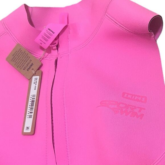NWT SKIMS Sport Swim Scuba Mock Neck Zip Swim Top In Taffy Pink - Picture 8 of 9